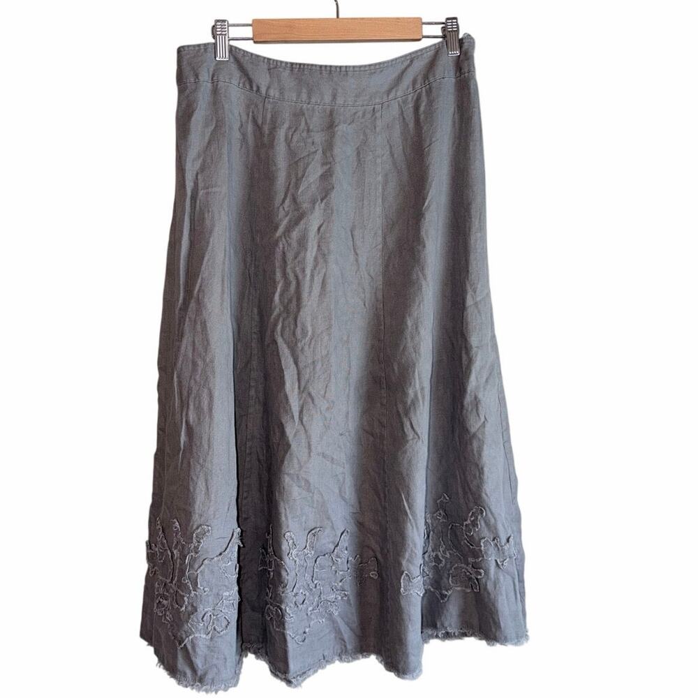 Soft surroundings gray 100% linen long maxi skirt lagenlook boho large petite